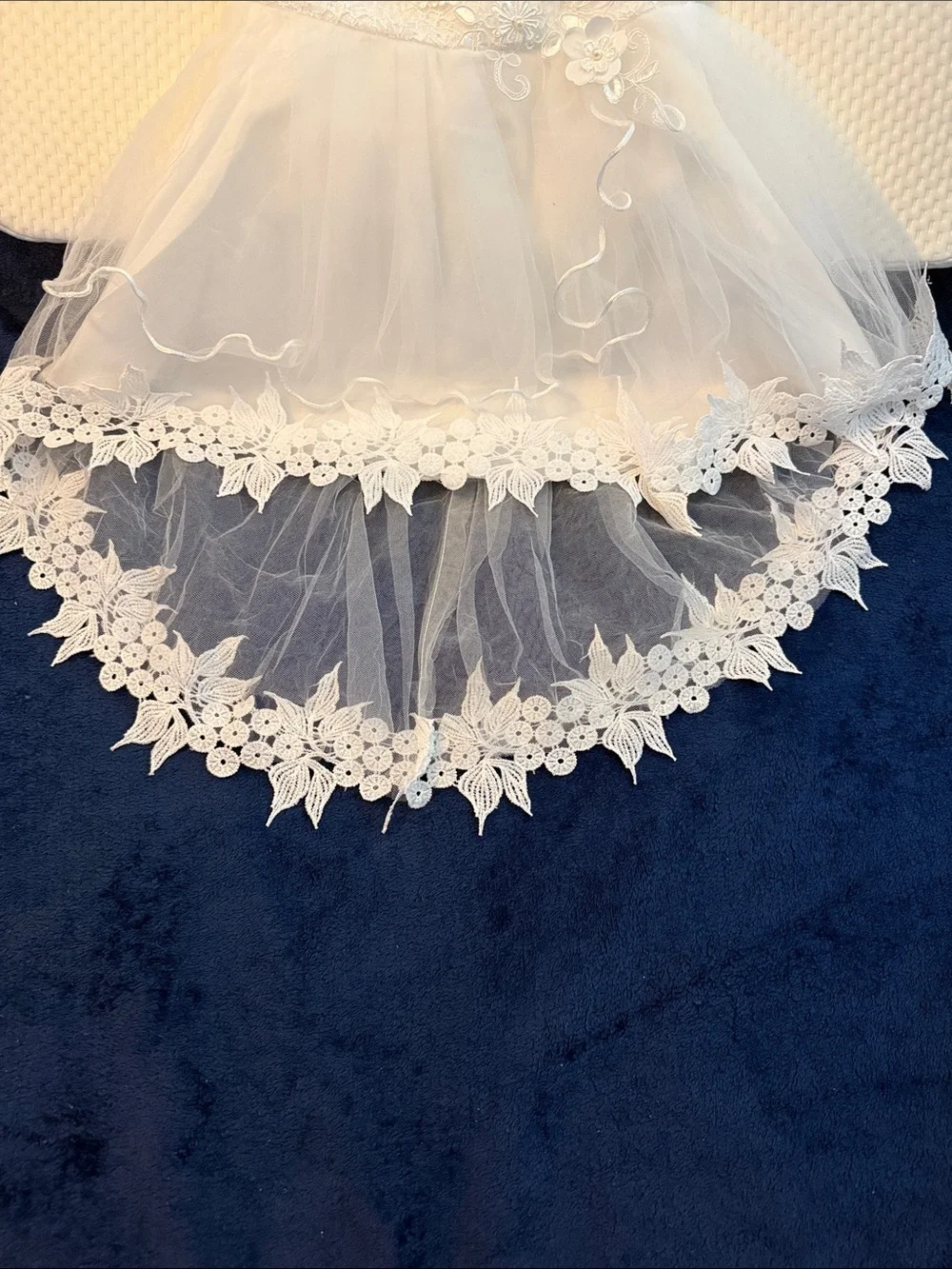 White Floral Appliqué Tulle High-Low Dress New WOT